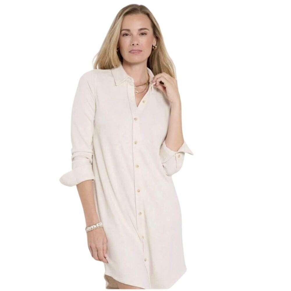 Faherty Legend Sweater Dress Coastal Sustainable Surf Hippie Cream, size S